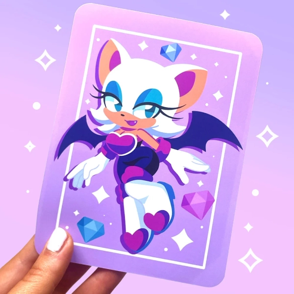 Rouge inspired print | Chibi treasure hunter bat spy game art | Pink and purple | Kawaii aesthetic