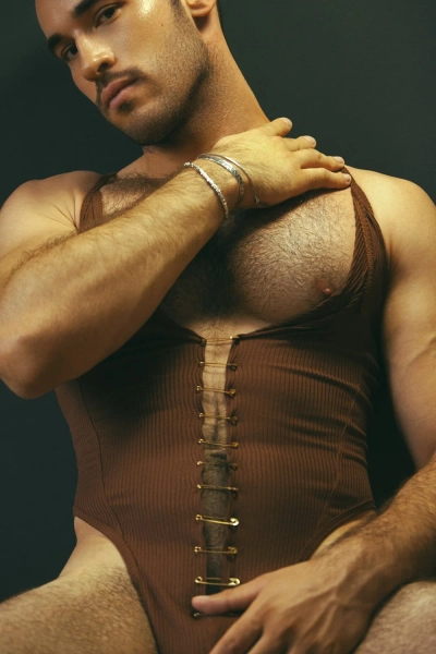 Umber Ribbed Knit Mega Slit Thong Bodysuit — EXSL