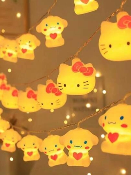 Sanrio 1/2 set festdekorationer Hello Kitty och Cinnamoroll LED-slingor, 10-ljus dekorationsgirlander, PVC-material, lämplig för rumsdekoration, födelsedagsfester (batterier ingår ej)[Vissa delar skickas slumpmässigt