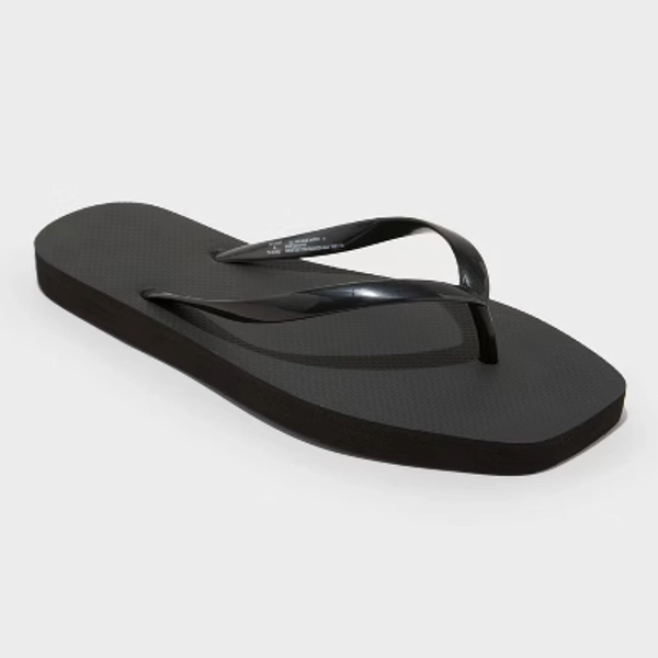 Women's Square Toe Thong Flip Flop Sandals - Shade & Shore™ Palmer Black 8: Slip-On, Non-Marking Outsole