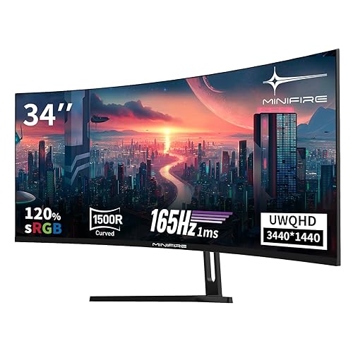 Minifire 34" UWQHD Curved Gaming Monitor 165Hz(DP),3440 x 1440,Curved 1500R,1 ms(MPRT),100Hz(HDMI), AMD FreeSync,VA Panel,2xHDMI 2.1(TMDS)/1xDP 1.4 Ports(MFG34C5Q DP-Kabel im Lieferumfang enthalten) - 34"/165Hz/HDMI/DP