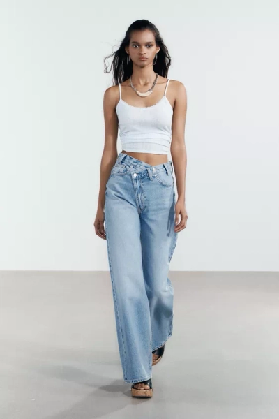 HIGH-WAIST TRF WIDE-LEG CROSSOVER WAIST JEANS