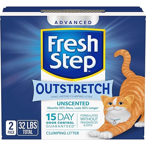 Fresh Step Outstretch Advanced Long Lasting Clumping Litter Simply Unscented, Activated Charcoal Litter Lasts 50% Longer, 32 lbs. (2 x 16 lb. Box) - 32 lb - Advanced Outstretch - Simply Unscented