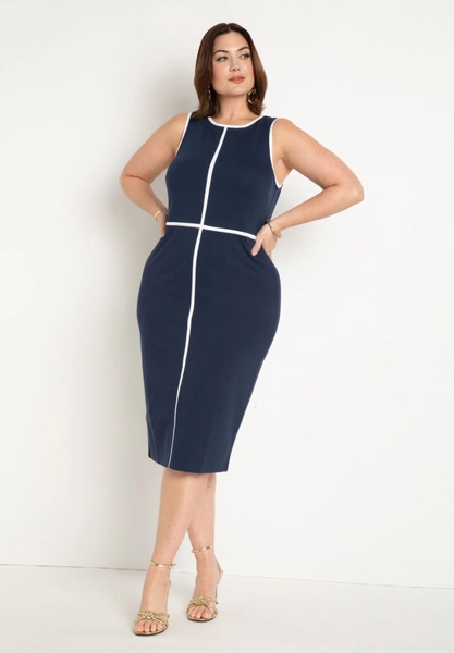 Sleeveless Piped Workwear Dress