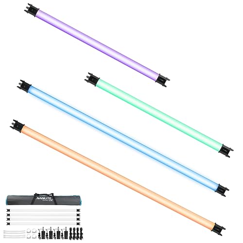 NANLITE PavoTube II RGBWW LED Light Tube, Color RGBWW LED Pixel Tube Photography Handheld LED Video Lighting Wand with AC Chargers, Mounts, and Case Battery Powered(PavoTube II 15C 4 Light Kit) - PavoTube II 15C 4Kit