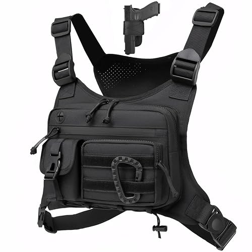 Muserise Outdoor Chest Bag For Men and Women, Tactical Vest For Running, Cycling, EDC Chest Pack Rig For Sports and Workouts - Black