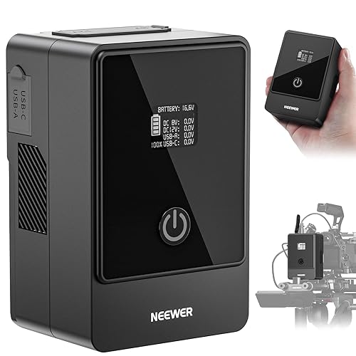 Neewer Mini V Mount Battery 6800mAh 99Wh 14.5V, Mini V Lock Battery with 65W PD Type C/D Tap/BP/USB A/Dual DC Port/OLED Display for Video Camera Camcorder Compatible with SmallRig BMPCC 4k 6k, PS099E - V Mount Battery