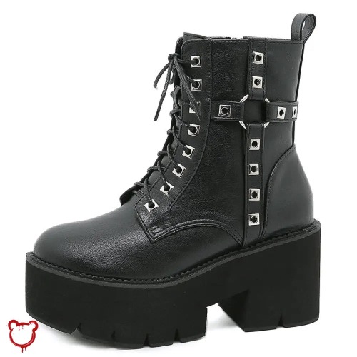 Black Studded Goth Boots - black shoes / 42