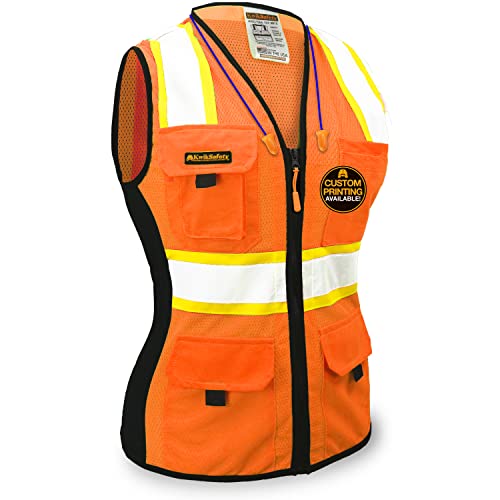 KwikSafety - Charlotte, NC - FIRST LADY Safety Vest for Women High Visibility Reflective Strips, Meets ANSI - Small - Base Design | Orange | 1 Pack
