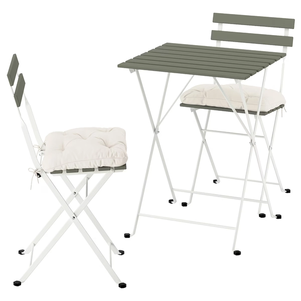 TÄRNÖ Tavolo+2 sedie da giardino - bianco/verde pieghevole/pieghevole Kuddarna grigio-beige chiaro 55x54 cm