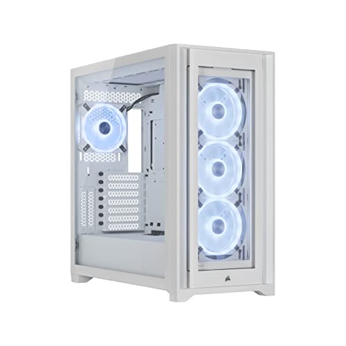 Corsair iCUE 5000X RGB Tempered Glass Mid-Tower ATX Smart Case (Four Tempered Glass Panels, Corsair RapidRoute Cable Management System, Three Included 120mm RGB Fans, Smart RGB Lighting) Black - True White - QL Edition