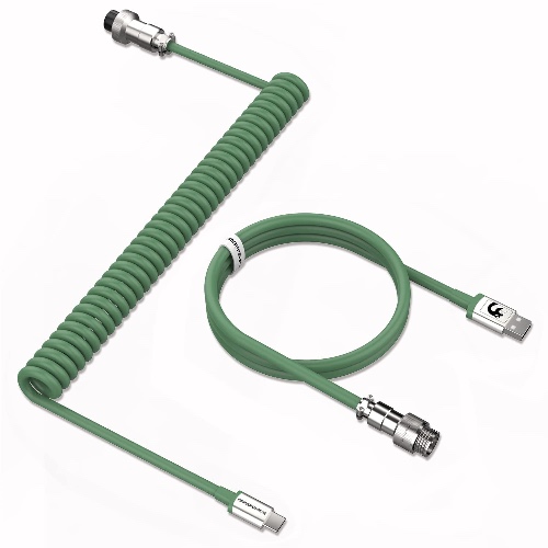 MAMBASNAKE C01 Coiled Keyboard Cable, Pro Custom USB-C Aviator Cable for Mechanical Keyboard, Type-C to USB-A, TPU Spring Cable with Detachable Metal Aviation Connector for PC Gaming Keyboard-Green - C01-Green