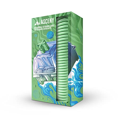 Asceny Coiled & Double-Sleeved Mechanical Keyboard Cable, for Type-C Mechanical Keyboards (Green)