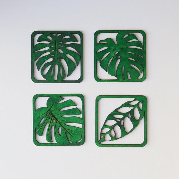 House Plant Wooden Coasters. Green Home Coasters for plant lovers, gardening birthday gift, rustic Christmas gift.