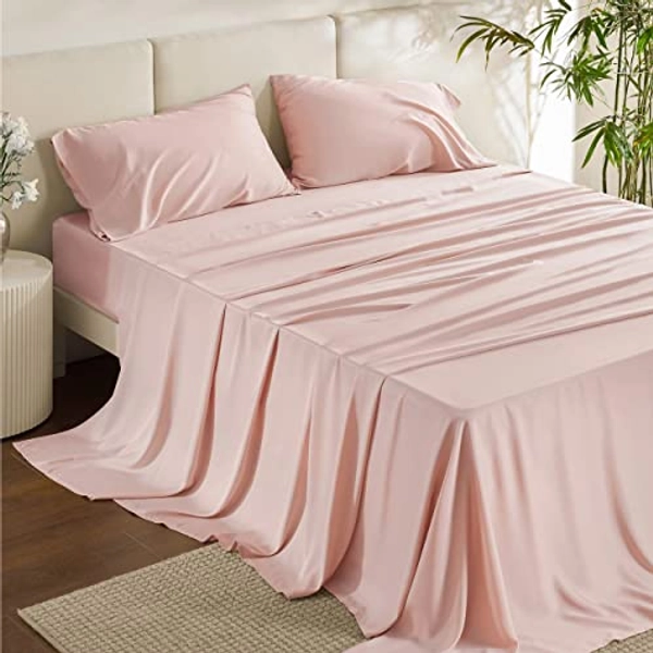 Bedsure Cooling Sheets Set, Rayon Made from Bamboo, King Size Sheets, Deep Pocket Up to 16", Hotel Luxury Silky Soft Breathable Bedding Sheets & Pillowcases, Pink