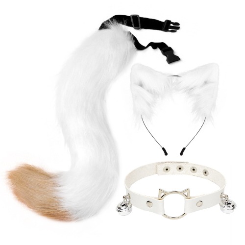 Sly Fox Tail Ear & Collar Set | White & Tan