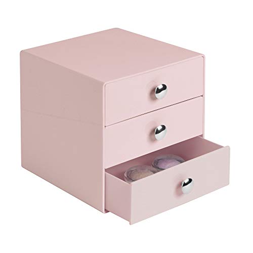 iDesign Plastic 3-Drawer Jewelry Box, Compact Storage Organization Drawers Set for Cosmetics, Dental Supplies, Hair Care, Bathroom, Office, Dorm, Desk, Countertop, 6.5" x 6.5" x 6.5", Pink - Blush