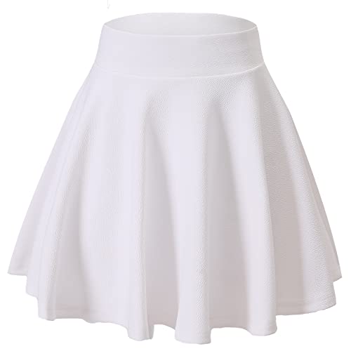 Hoerev Women Girls Flared Casual Mini and Midi Skater Casual Dancing Skirt - Medium - White
