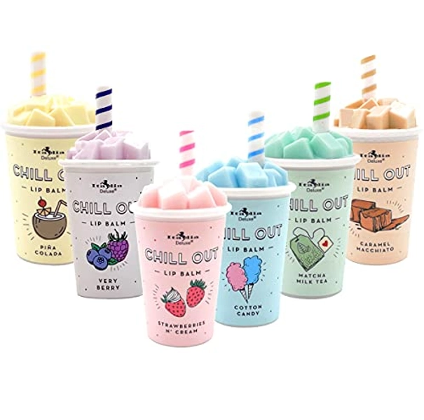 Chill Out Lip Balm 6 Piece Set - Caramel Macchiato, Pina Colada, Cotton Candy, Strawberries n' Cream, Very Berry, Matcha Milk Tea