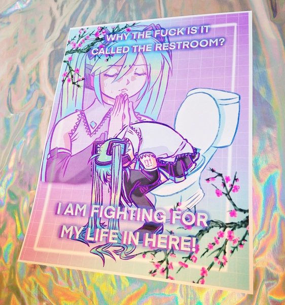 Hatsune Miku is fighting for her life on the toilet meme 11 x 14 print
