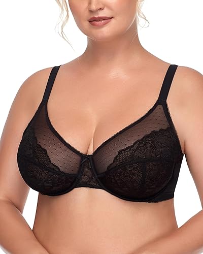 HSIA Minimizer Bras for Women Full Coverage Underwire Bras Plus Size Lifting Lace Bra for Heavy Breast - Black - 42D