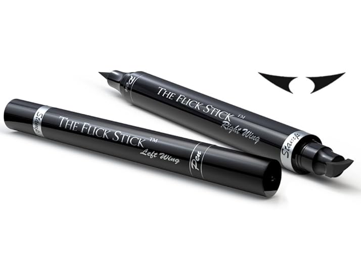 The Flick Stick Winged Eyeliner Stamp, 2 x Black Liquid Eyeliner Pens, Easy Cat Eye Stencil Makeup Tool, SmudgeProof & Waterpoof Eye Liner, Vamp Wing, Wingliner (10mm Classic, Midnight Black) - 10mm Classic - Midnight Black