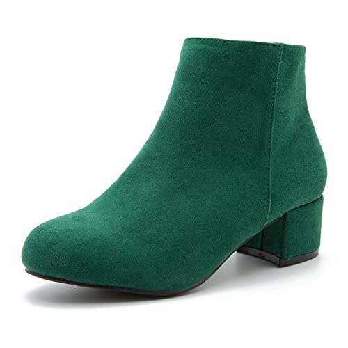 LIURUIJIA Women's Suede Leather Booties Low Mid Block Heel Ankle Boots Slip On Side Zippers Round Toe Short Boots - 10 - Green