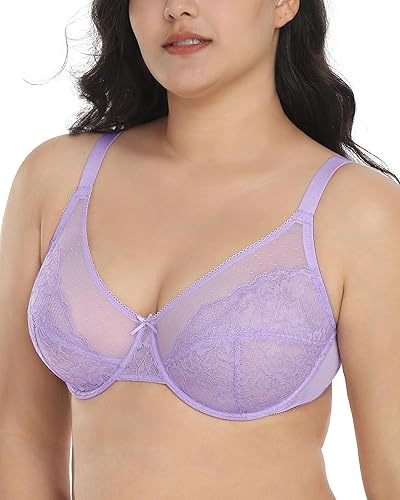 HSIA Minimizer Bras for Women Full Coverage Underwire Bras Plus Size Lifting Lace Bra for Heavy Breast - Purple - 42D