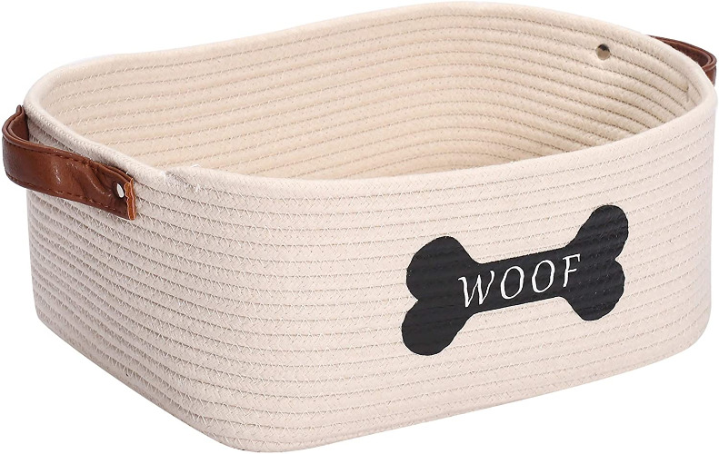 Medium cotton rope storage basket with handle, toy storage, baskets for organizing - Perfect for diaper, blankets, magazine and keys, nursery decor-beige - beige