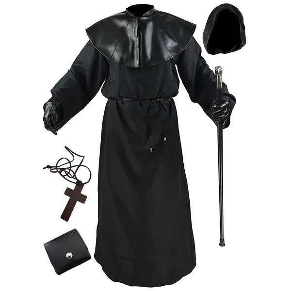 Absolute Vibe Plague Doctor Costume Cloak Robe Halloween Props Medieval Monk Priest Renaissance Cosplay - X-Large