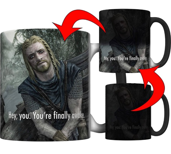Hey, You You're Finally Awake (Ralof of Skyrim) Magic Color Changing Coffee Mug (FB) : Home & Kitchen