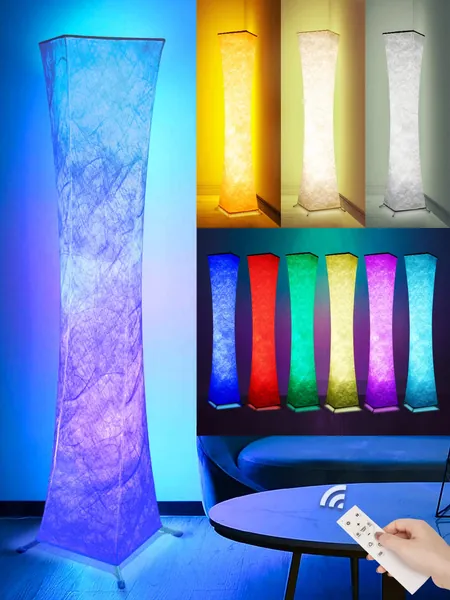 RGB Floor Lamp with Remote, 62" Color Changing LED Lamp Remote Control, Dimmable Standing Lamp for Living Room, Bedroom, Gaming Room, Modern Soft Light - 62 Inches