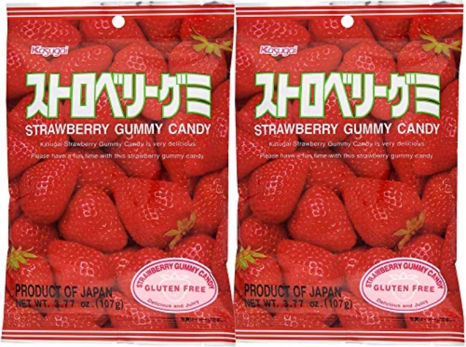 Kasugai Strawberry Gummy Candy 3.77oz (2 Pack) - Strawberry - 3.77 Ounce (Pack of 2)