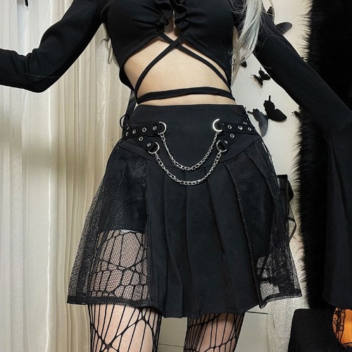 Black Alt Chain Embroidered Skirt' - 22002 / M