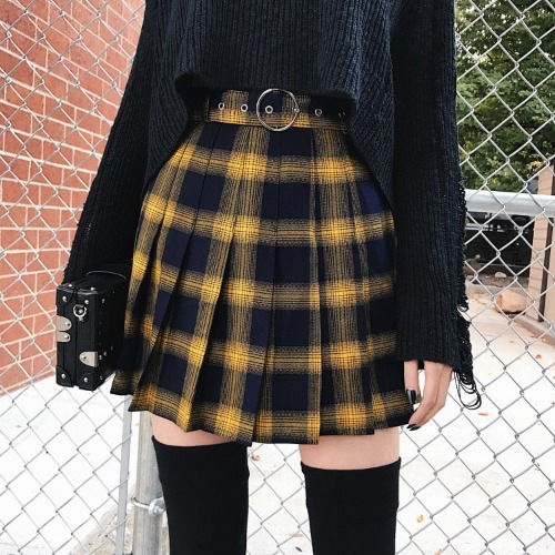 Black and Yellow Plaid Skirt - Miss Morgue - yellow / M