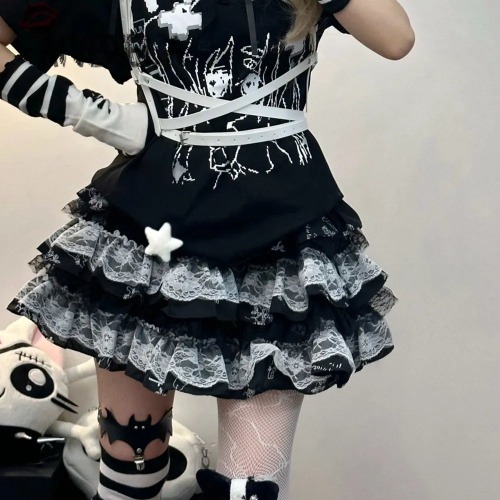 Harajuku Kawaii Lolita Lace Skirt - Black / One Size