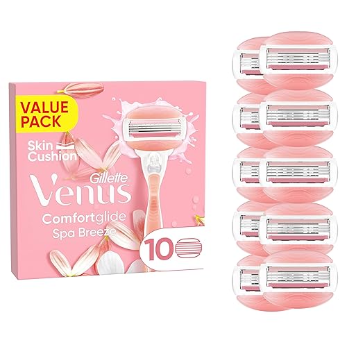 Gillette Venus Comfortglide Spa Breeze Women's Razor Blade Refills, Venus Razors for Women Refill, Pack of 10, 3 Built-in Blades for a Smooth, Close Shave That Lasts, Ladies Razors Sensitive Skin