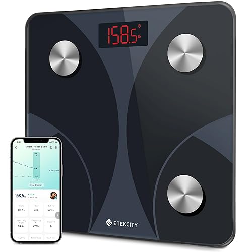 Etekcity Bathroom Scale for Body Weight, BMI, Fat Percentage, Muscle Mass, Smart Digital Weighing Scale with App& Bluetooth, Accurate Body Composition Analyzer, Ash-black - 180kg/0.05kg - FIT8S