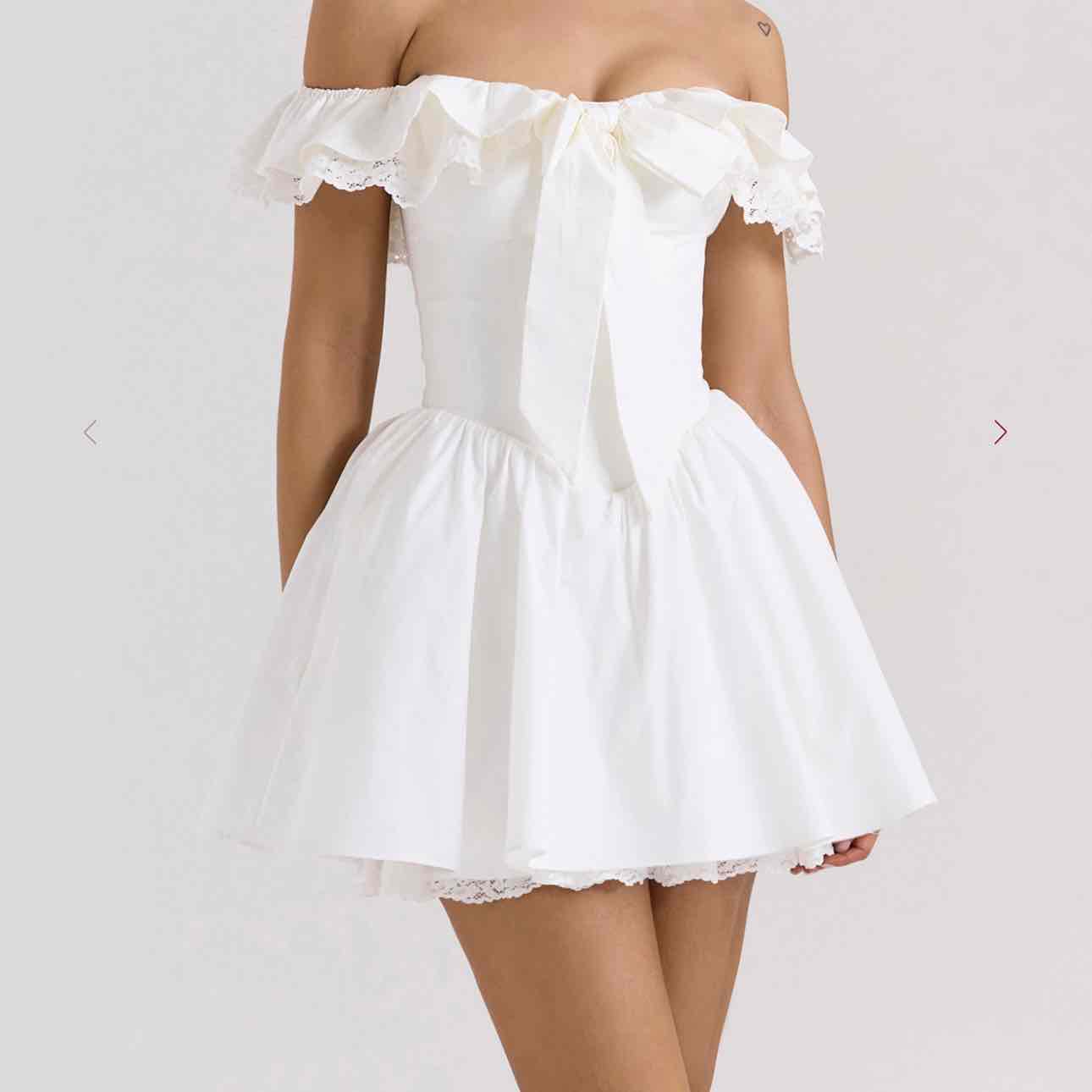 JAIDE White Cotton Off Shoulder Corset Mini Dress