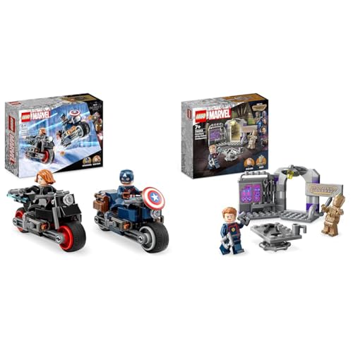 LEGO 76260 Super Heroes Captain America And Black Widow Motorcycles & 76253 Marvel Guardians of the Galaxy Headquarters Volume 3 Set with Groot and Star-Lord Minifigures