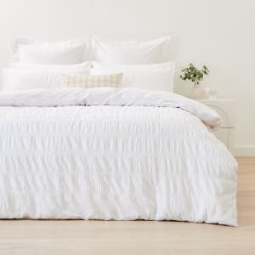 Evie Seersucker Cotton Rich Quilt Cover Set - Double Bed, White