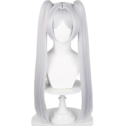 Frieren Cosplay Wig for Sousou no Frieren, Long Silver White Wig Ponytails + Wig Cap for Frieren Beyond Journey's End Halloween Christmas Costume Party - Silver White