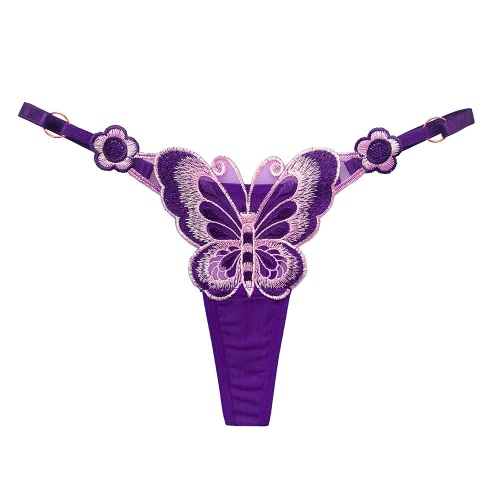 Sultry Butterfly Embroidered T-string Panty - Purple / S
