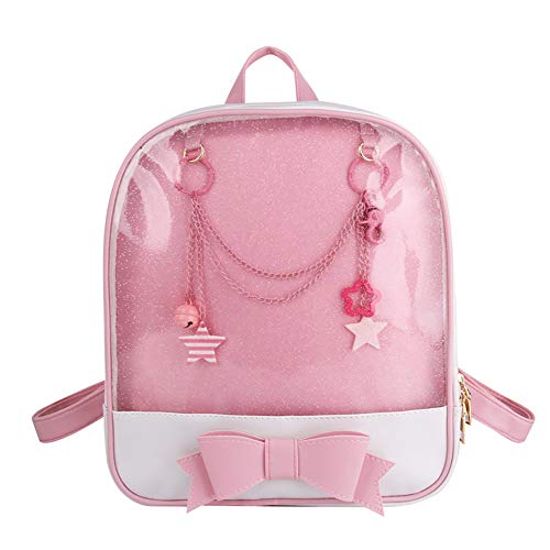 Ita Bag Bow-Knot Candy Leather Backpack Transparent Girls School Bag for Pins Display Beach Bag (Pink)