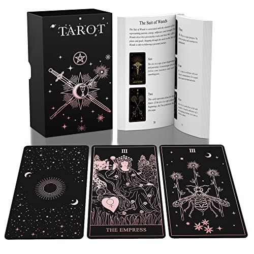 ACELION Original Tarot Card Set with Guide, 78 Pieces of Tarot Cards with Gold foil on The Surface， Fortune-Telling Game, Tarot for Beginners…… - Rose Gold