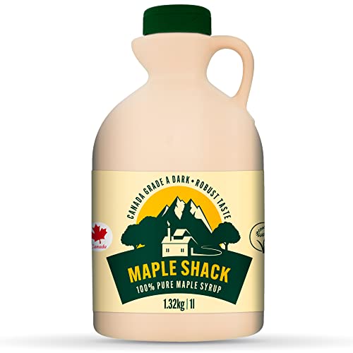 Maple Shack 100% Pure Canadian Maple Syrup 1l - Grade A, Dark Maple Syrup with Caramel Taste - Ideal for Pancakes, Waffles and Baking - 1.32kg
