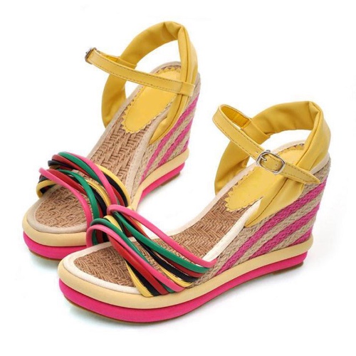 Womens Summer Color Block Criss-cross Platform Sandals - 6 / Yellow