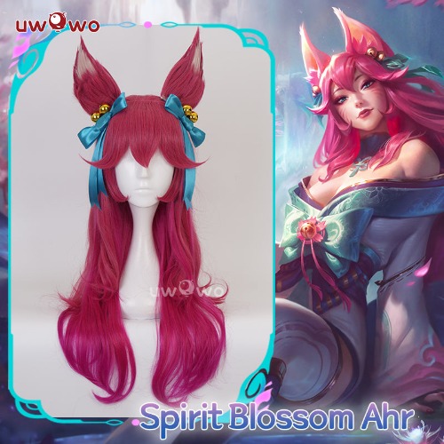 Uwowo League of Legends LOL Spirit Blossom Ahri Fox Cosplay Wig With Ears Long Hair | Wig+Ears