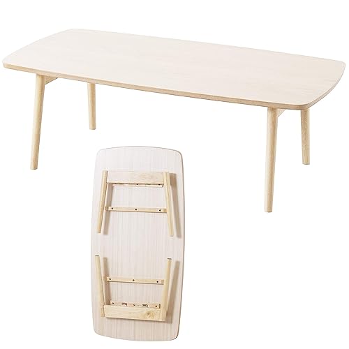 AZUMAYA Folding Legs Table W41.3 x D20.5 x H13.8 Inches Natural White Ash and Rubber Wood Material Home and Living Coffee Table Whitewash Wood Color SGS-229WW - Whitewash Wood