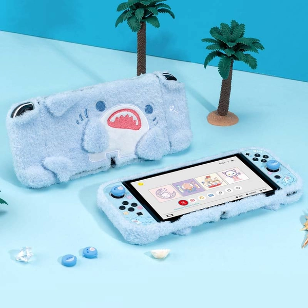 Plush Shark Switch OLED Case Cover Pastel Blue Switch OLED Accessories - OLED Case + Thumb Grips